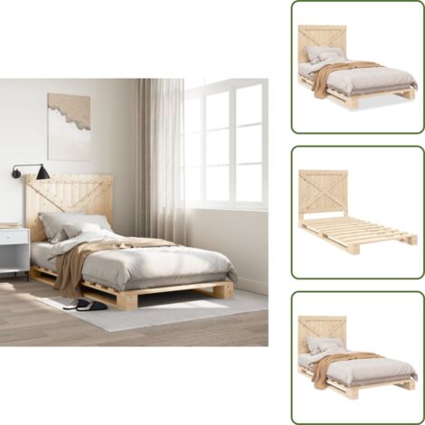 The Living Store Estructura de cama con cabecero madera maciza pino 100x200 cm - Estructura de cama