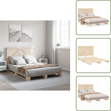 The Living Store Estructura de cama con cabecero madera maciza pino 140x200 cm - Estructura de cama