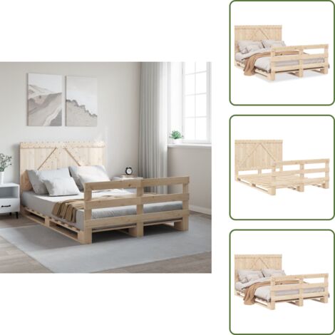 The Living Store Estructura de cama con cabecero madera maciza pino 140x200 cm - Estructura de cama