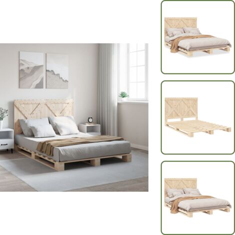 The Living Store Estructura de cama con cabecero madera maciza pino 160x200 cm - Estructura de cama
