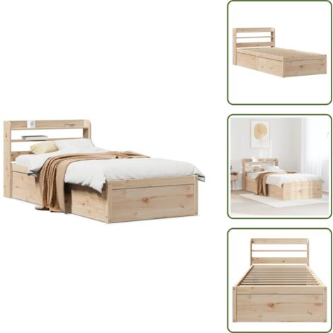 The Living Store Estructura de cama con cabecero madera maciza pino 90x190 cm - Estructura de cama