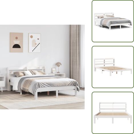 The Living Store Estructura de cama con cabecero madera pino blanco 135x190 cm - Estructura de cama