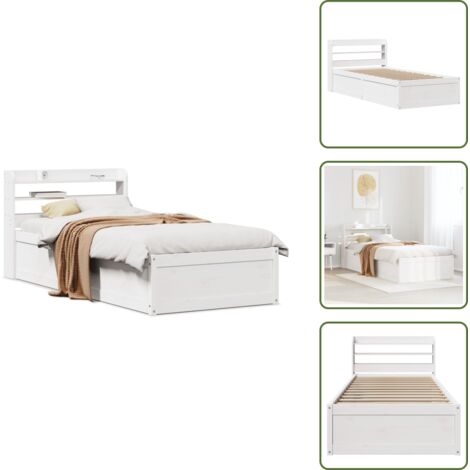 The Living Store Estructura de cama con cabecero madera pino blanco 90x190 cm - Estructura de cama