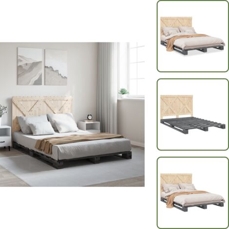 The Living Store Estructura de cama con cabecero madera pino gris 140x200 cm - Estructura de cama