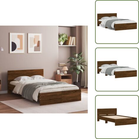 The Living Store Estructura de cama con cabecero marrón roble 120x190 cm - Estructura de cama
