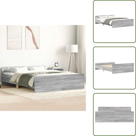 The Living Store Estructura de cama con cabecero piecero gris Sonoma 135x190 cm - Estructura de cama