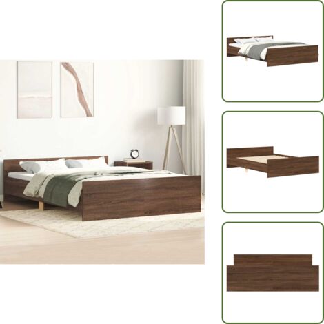 The Living Store Estructura de cama con cabecero piecero roble marrón 135x190cm - Estructura de cama