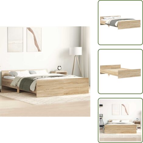 The Living Store Estructura de cama con cabecero piecero roble Sonoma 150x200 cm - Estructura de cama