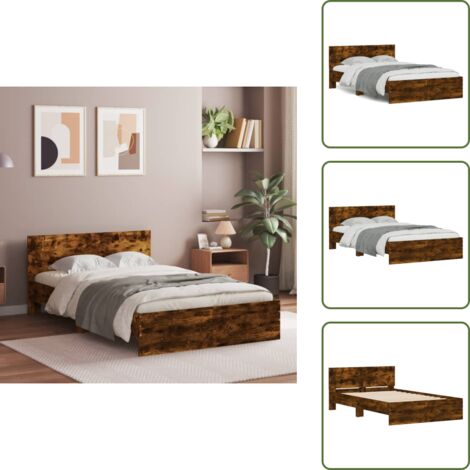 The Living Store Estructura de cama con cabecero roble ahumado 135x190 cm - Estructura de cama