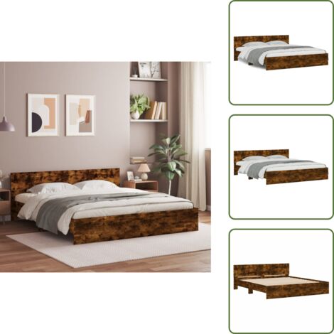 The Living Store Estructura de cama con cabecero roble ahumado 160x200 cm - Estructura de cama