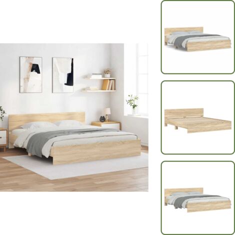 The Living Store Estructura de cama con cabecero roble Sonoma 180x200 cm - Estructura de cama