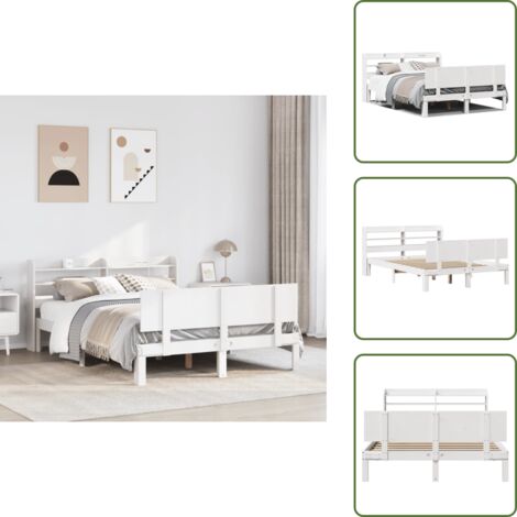 The Living Store Estructura de cama con cabecero sin colchón blanco 140x200 cm - Cabecero de cama