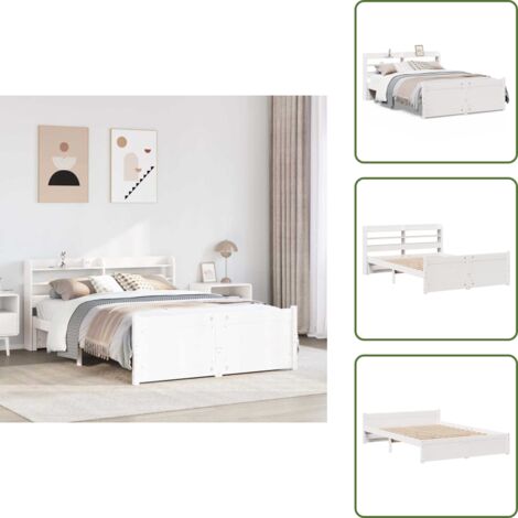The Living Store Estructura de cama con cabecero sin colchón blanco 140x200 cm - Estructura de cama