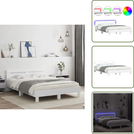 The Living Store Estructura de cama con cabecero y luces LED blanco 140x190 cm - Estructura de cama