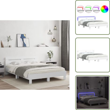 The Living Store Estructura de cama con cabecero y luces LED blanco 140x200 cm - Estructura de cama