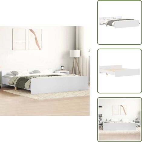 The Living Store Estructura de cama con cabecero y piecero blanco 180x200 cm - Estructura de cama