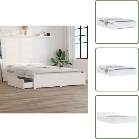 The Living Store Estructura de cama con cajones blanco 150x200 cm - Cajones