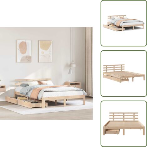The Living Store Estructura de cama con cojines madera maciza de pino 140x190 cm - Estructura de cama