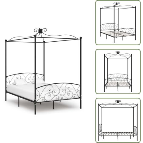 The Living Store Estructura de cama con dosel metal negro 140x200 cm - Estructura de cama