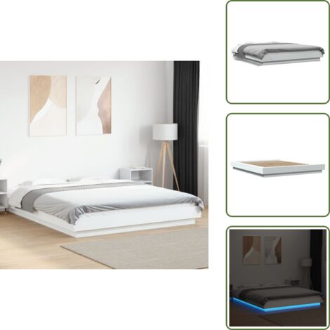 The Living Store Estructura de cama con LED madera ingeniería blanco 160x200 cm - Estructura de cama