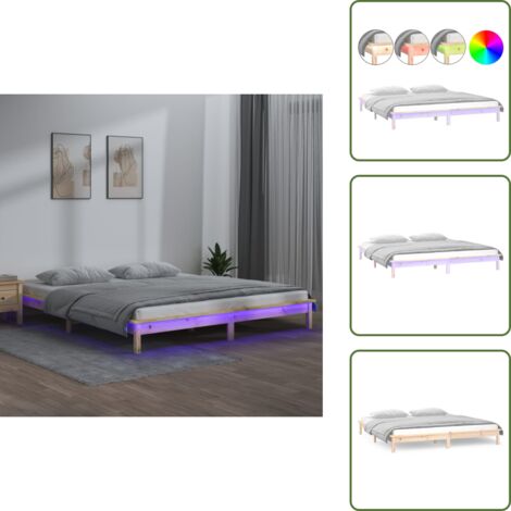 The Living Store Estructura de cama con LED madera maciza 120x190 cm - Cama con luz LED