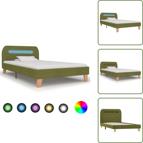 The Living Store Estructura de cama con LED sin colchón tela verde 90x200 cm - Cama con luz LED