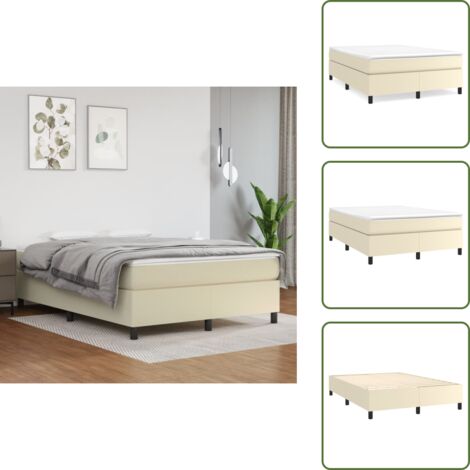 The Living Store Estructura de cama con somier cuero sintético crema 140x190 cm - Estructura de cama