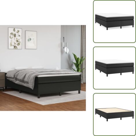 The Living Store Estructura de cama con somier cuero sintético negro 140x190 cm - Estructura de cama
