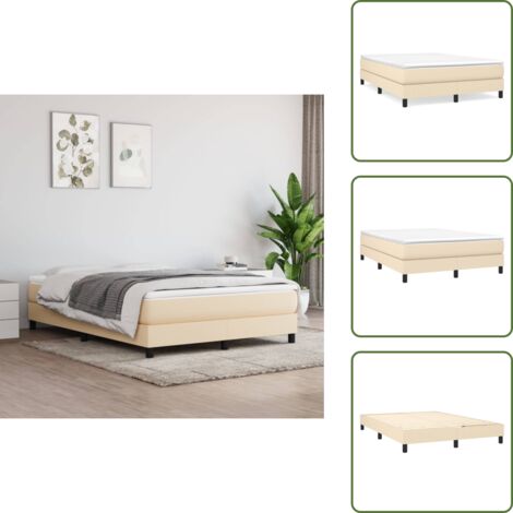 The Living Store Estructura de cama con somier tela color crema 140x190 cm - Estructura de cama