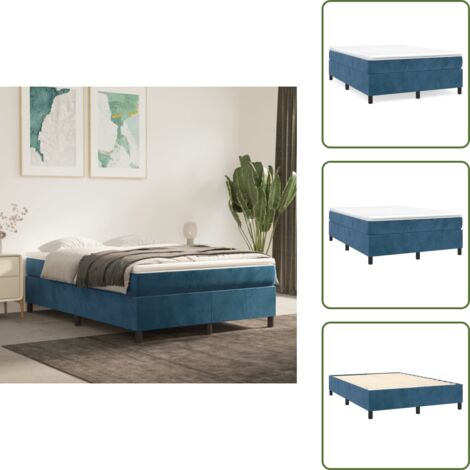 The Living Store Estructura de cama con somier terciopelo azul oscuro 140x190cm - Estructura de cama