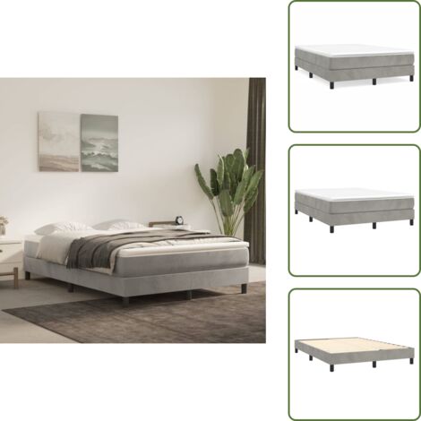 The Living Store Estructura de cama con somier terciopelo gris claro 140x190 cm - Estructura de cama