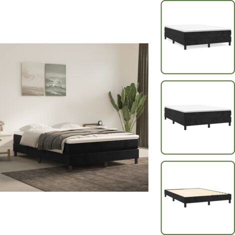 The Living Store Estructura de cama con somier terciopelo negro 140x190 cm - Estructura de cama