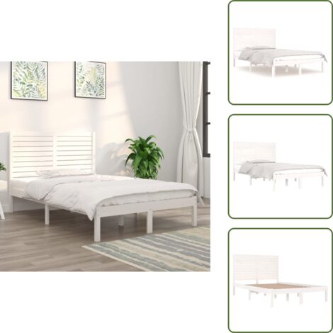 The Living Store Estructura de cama de madera maciza blanca 135x190 cm - Estructura de cama