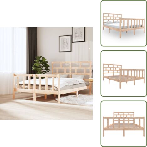 The Living Store Estructura de cama de madera maciza de pino 160x200 cm - Estructura de cama