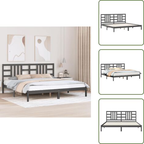 The Living Store Estructura de cama de madera maciza de pino gris 200x200 cm - Estructura de cama