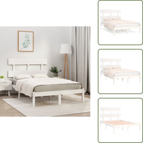 The Living Store Estructura de cama de madera maciza pino blanca 160x200 cm - Estructura de cama