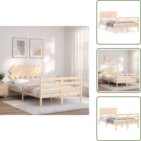 The Living Store Estructura de cama de matrimonio con cabecero madera maciza - Estructura de cama