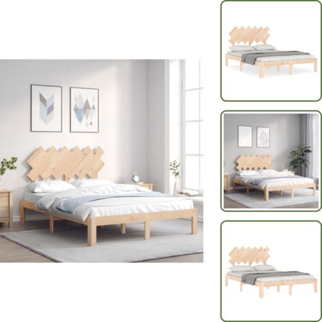 The Living Store Estructura de cama de matrimonio con cabecero madera maciza - Estructura de cama