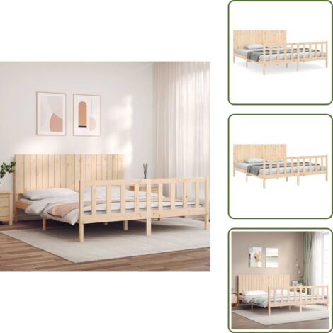 The Living Store Estructura de cama de matrimonio con cabecero madera maciza - Estructura de cama
