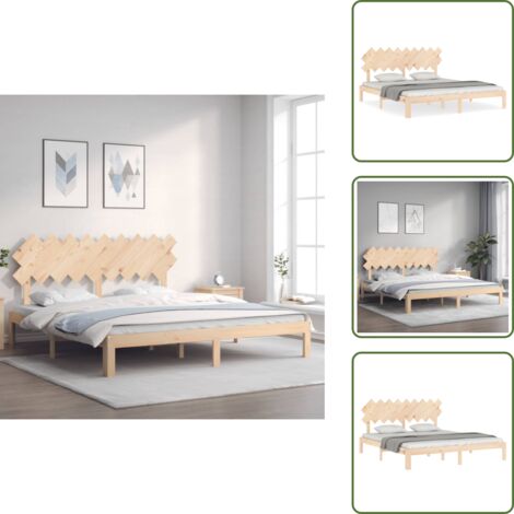 The Living Store Estructura de cama de matrimonio con cabecero madera maciza - Estructura de cama