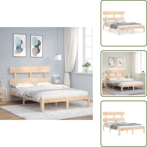 The Living Store Estructura de cama de matrimonio con cabecero madera maciza - Estructura de cama