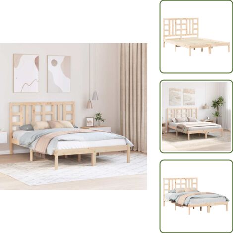 The Living Store Estructura de cama de matrimonio madera maciza 135x190 cm - Estructura de cama