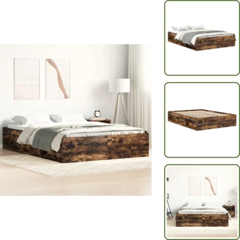 The Living Store Estructura de cama de matrimonio roble ahumado 135x190 cm - Estructura de cama