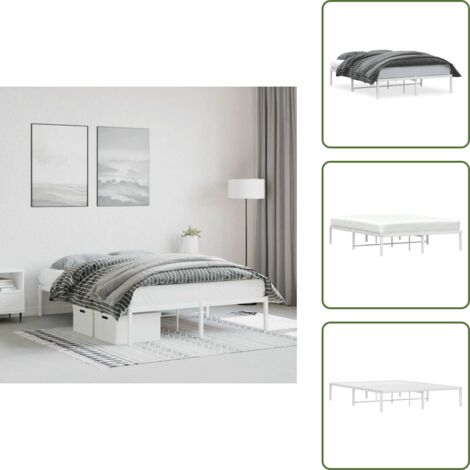 The Living Store Estructura de cama de metal blanca 135x190 cm - Cama de metal