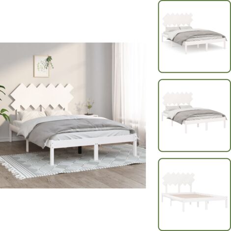 The Living Store Estructura de cama doble de madera maciza blanco 135x190 cm - Estructura de cama