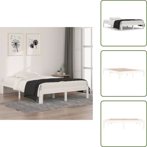 The Living Store Estructura de cama doble sin colchón blanco 135x190 cm - Estructura de cama