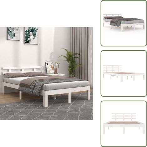 The Living Store Estructura de cama doble sin colchón blanco 135x190 cm - Estructura de cama