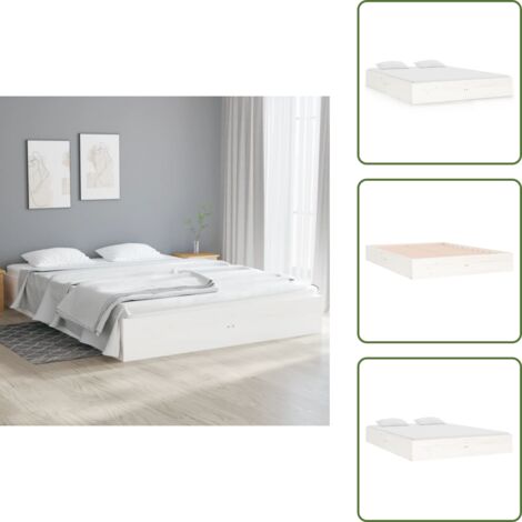 The Living Store Estructura de cama doble sin colchón madera blanco 135x190 cm - Estructura de cama