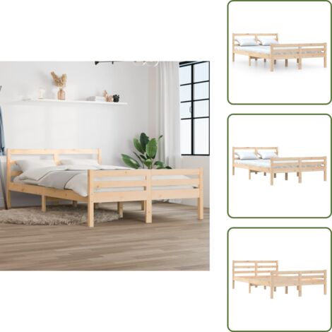 The Living Store Estructura de cama doble sin colchón madera maciza 135x190 cm - Estructura de cama