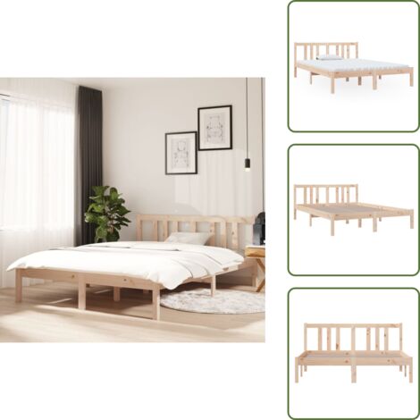 The Living Store Estructura de cama doble sin colchón madera maciza 135x190 cm - Estructura de cama